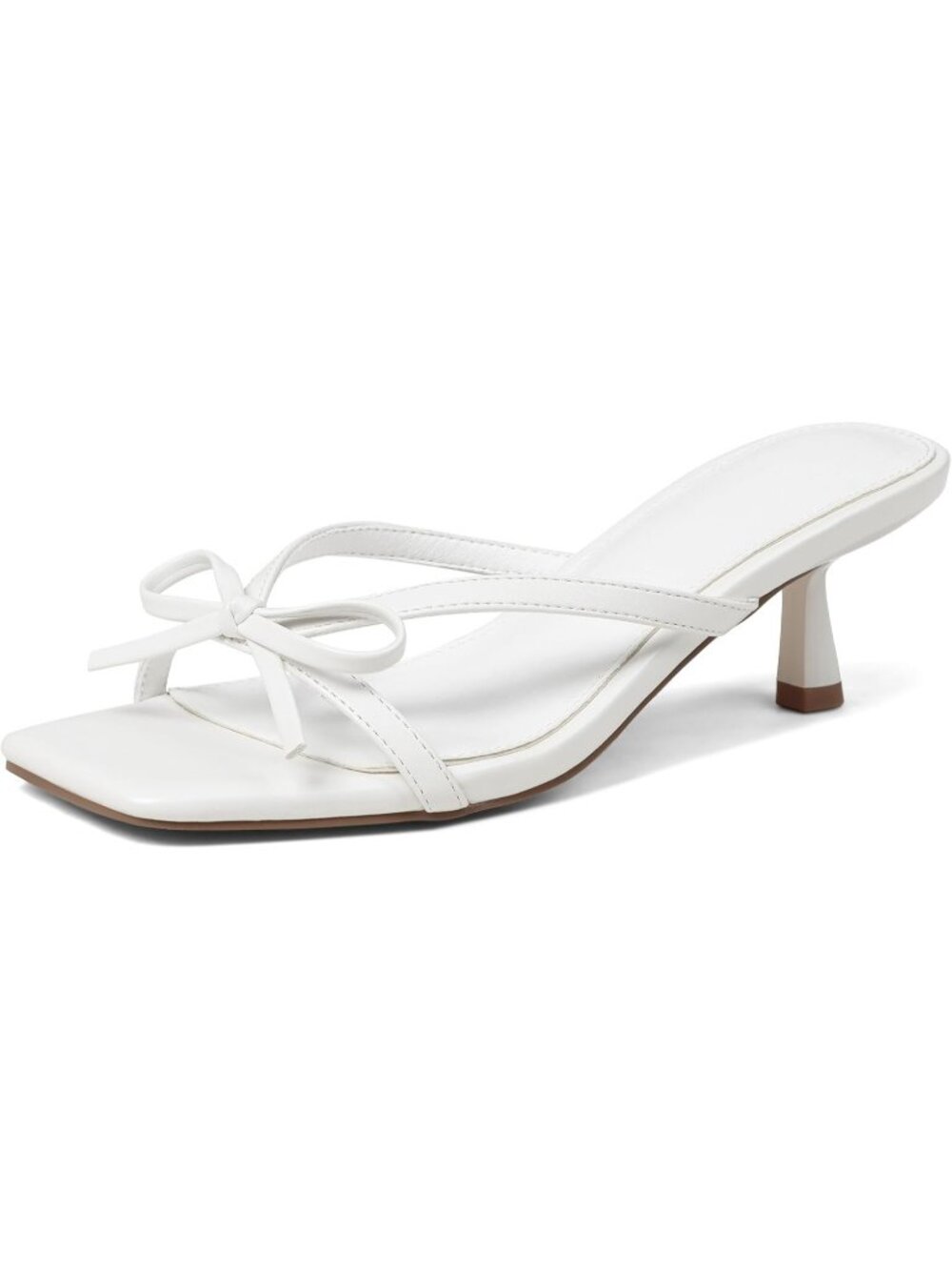 Women's Bow Heels Strappy Kitten Heels White Open Toe Slip On Mule Sandals Shoes